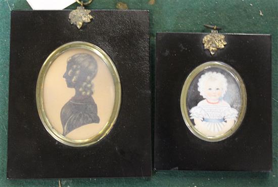 Portrait miniature of a baby and a silhouette of a lady